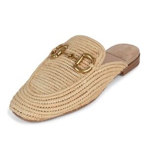 Jeffrey Campbell Tan Woven Mules with Gold Accents